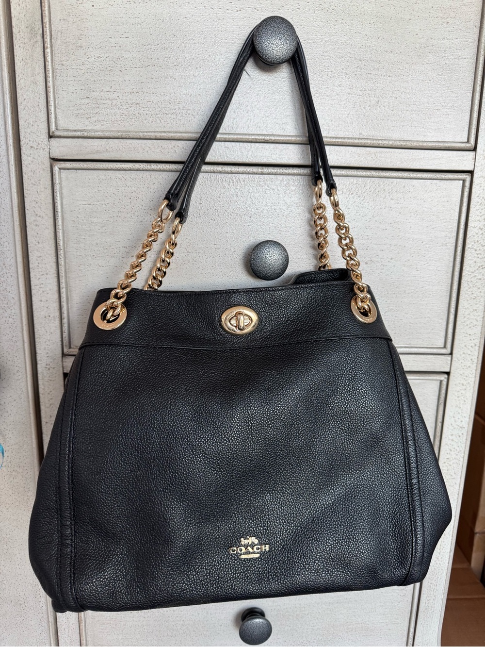 Coach Turnlock Chain Edie Shoulder Bag - Black and Gold (36855)